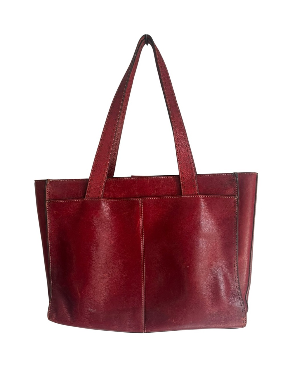 Vintage Fossil Classic Red Leather Tote Bag
